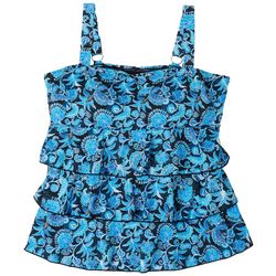 A Shore Fit Plus Floral Three-Tiered Tankini Top