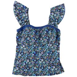 A Shore Fit Plus Floral Sleeved Bandeau Tankini Top