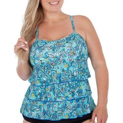 A Shore Fit Plus Pool Side Floral Three Tier Tankini Top