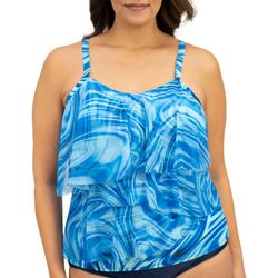 Del Raya Swimwear Plus Aqua Swirl Diagonal Tier Tankini Top