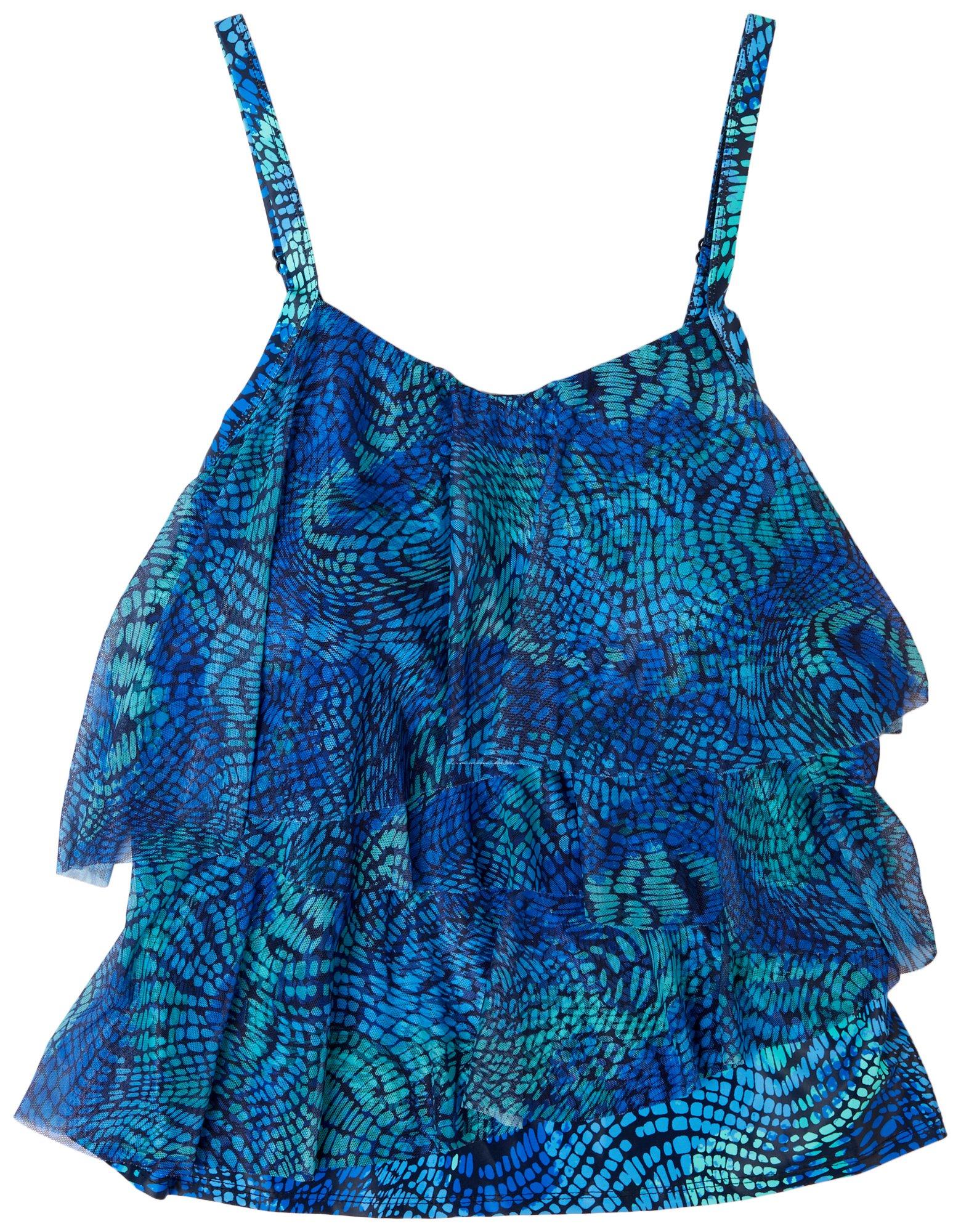 Plus Graphic Three Tier Tankini Top