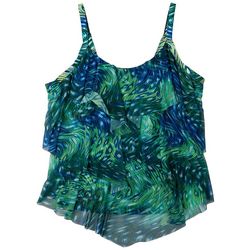 Del Raya Swimwear Plus Ocean Swirl Triple Tier Tankini Top