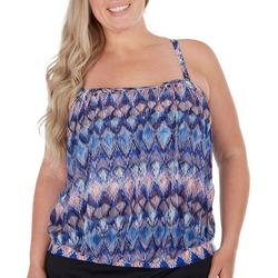 Plus Graphic Banded Mesh Overlay Tankini Top