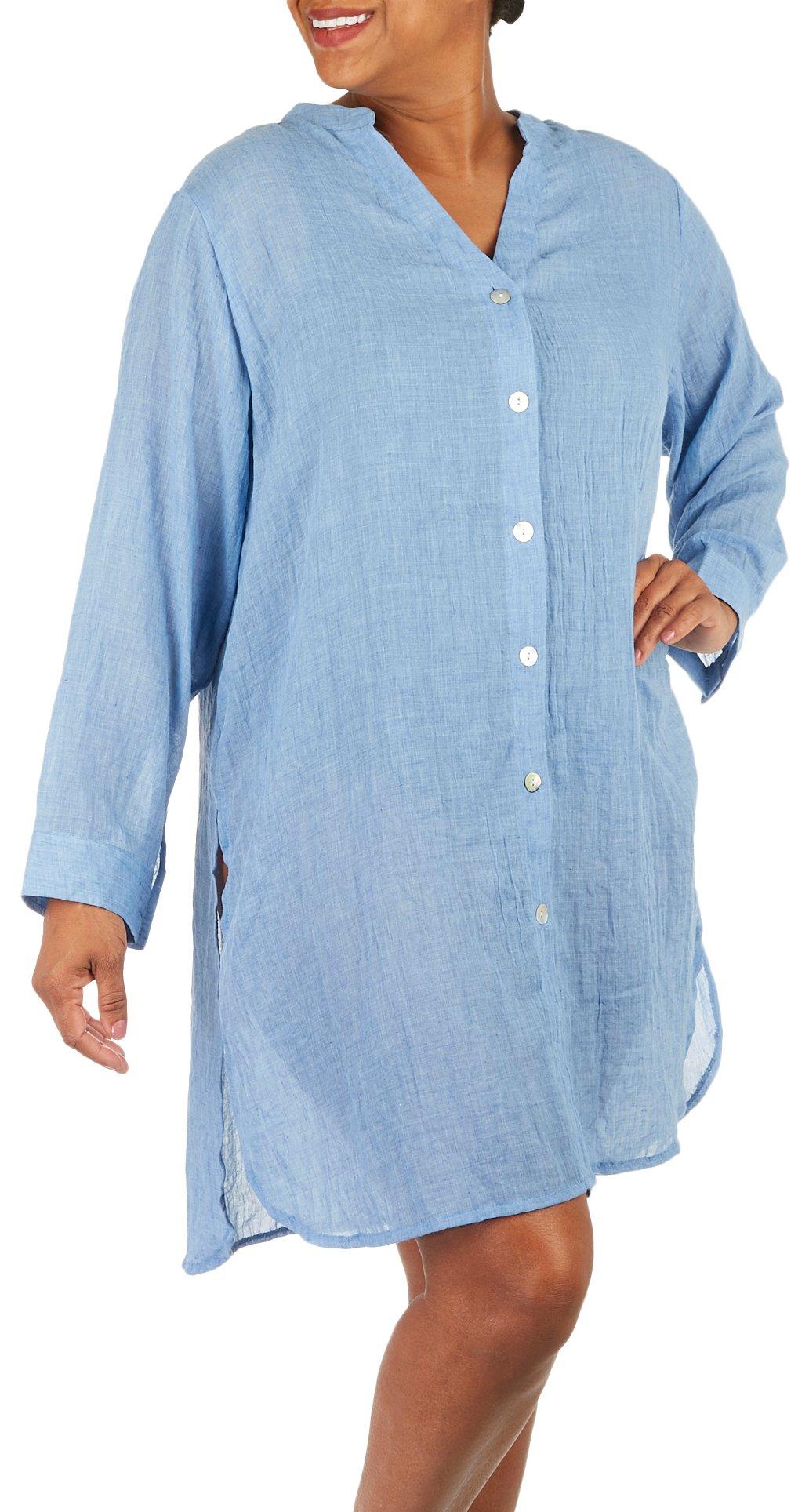 Plus Solid Big Shirt Long Sleeve Coverup