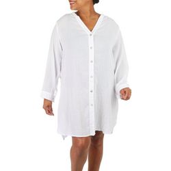 Pacific Beach Plus Solid Big Shirt Long Sleeve Coverup