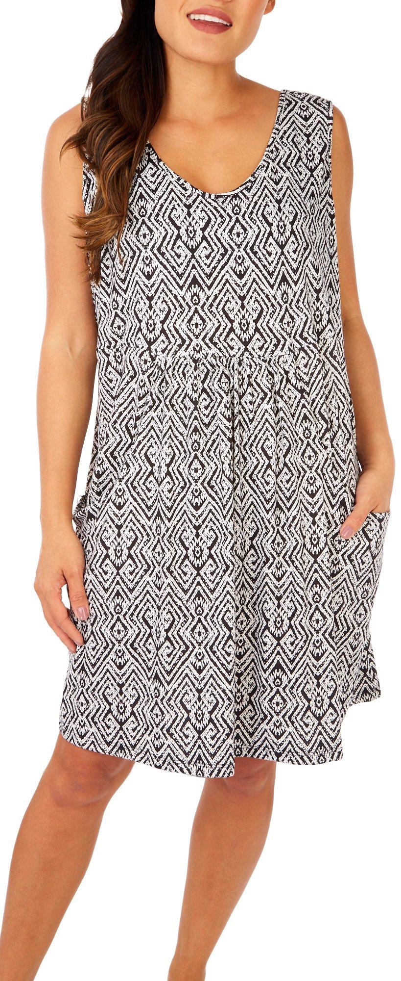 Plus Diamond Swirl Deep Pocket Sleeveless Coverup