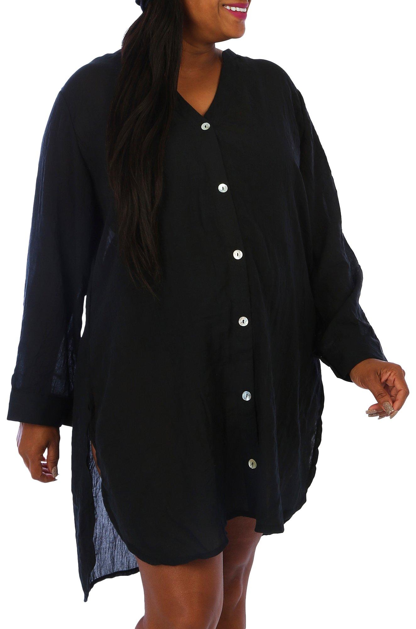 Plus Solid Big Shirt Long Sleeve Coverup