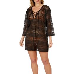 Pacific Beach Plus Solid Pointelle Tunic Cover Up