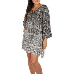 Plus Lace Up Ombre Print 3/4 Sleeve Coverup