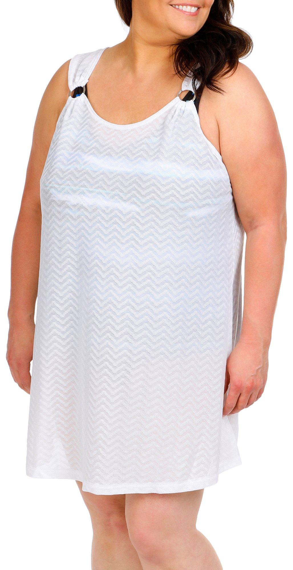 Pacific Beach Plus Solid O Ring Sleeveless Coverup