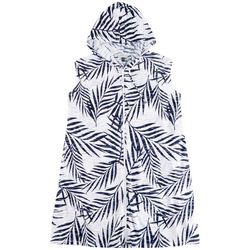 Pacific Beach Plus Palm Frond Full Zip Hooded Cover Up