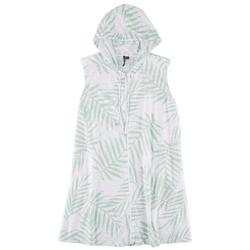 Plus Palm Frond Full Zip Hooded Cover Up