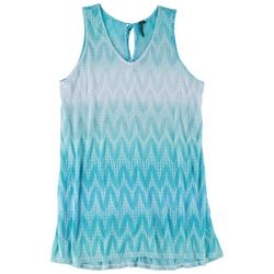 Pacific Beach Plus Sleeveless Tie Front Ombre Woven Coverup
