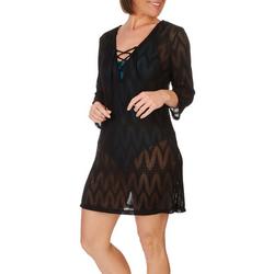 Plus Solid Tie Front Woven Mesh Coverup