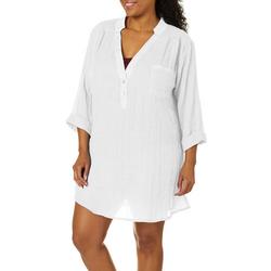Plus Henley Big Shirt Button Down Cover-Up
