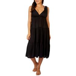 Womens Solid Tiered Sleeveless Coverup