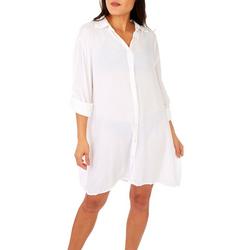 Womens Solid Button Down Big Shirt Coverup