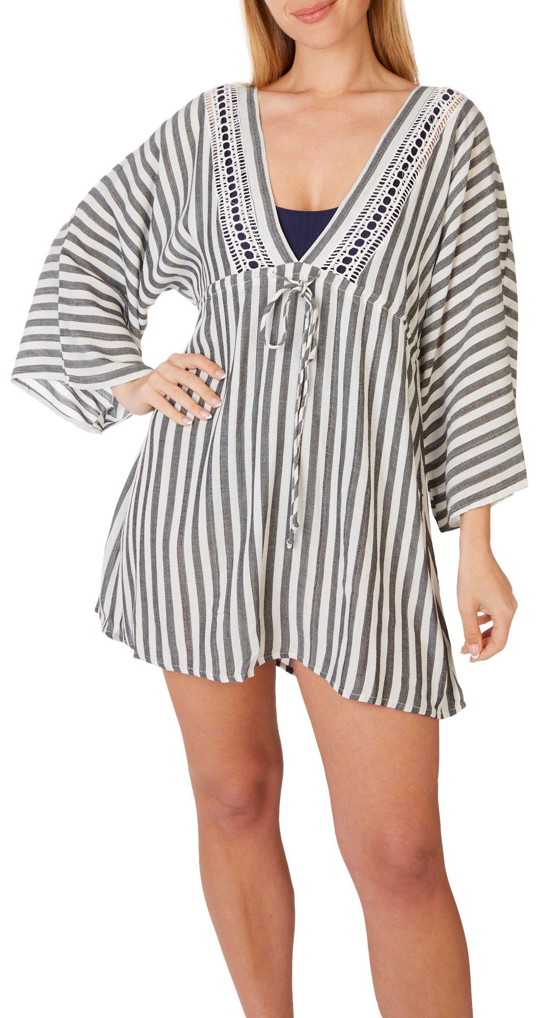 Raviya Womens Striped Lace Tunic Coverup