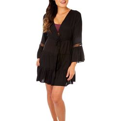 Raviya Womens Solid Tie Front Bell Sleeve Coverup
