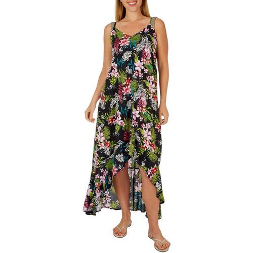 Raviya Womens Floral Open Front Maxi Coverup