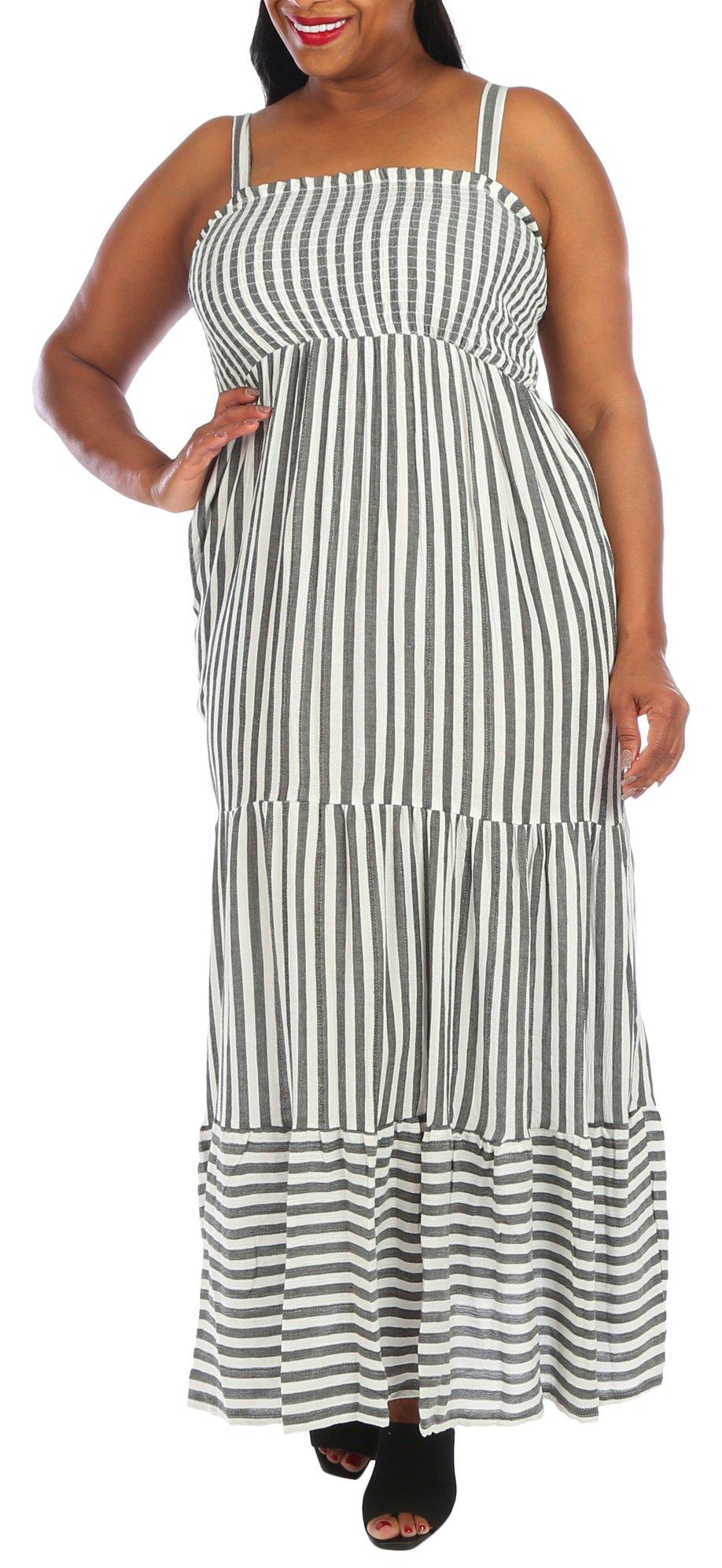Womens Striped Tiered Sleeveless Coverup
