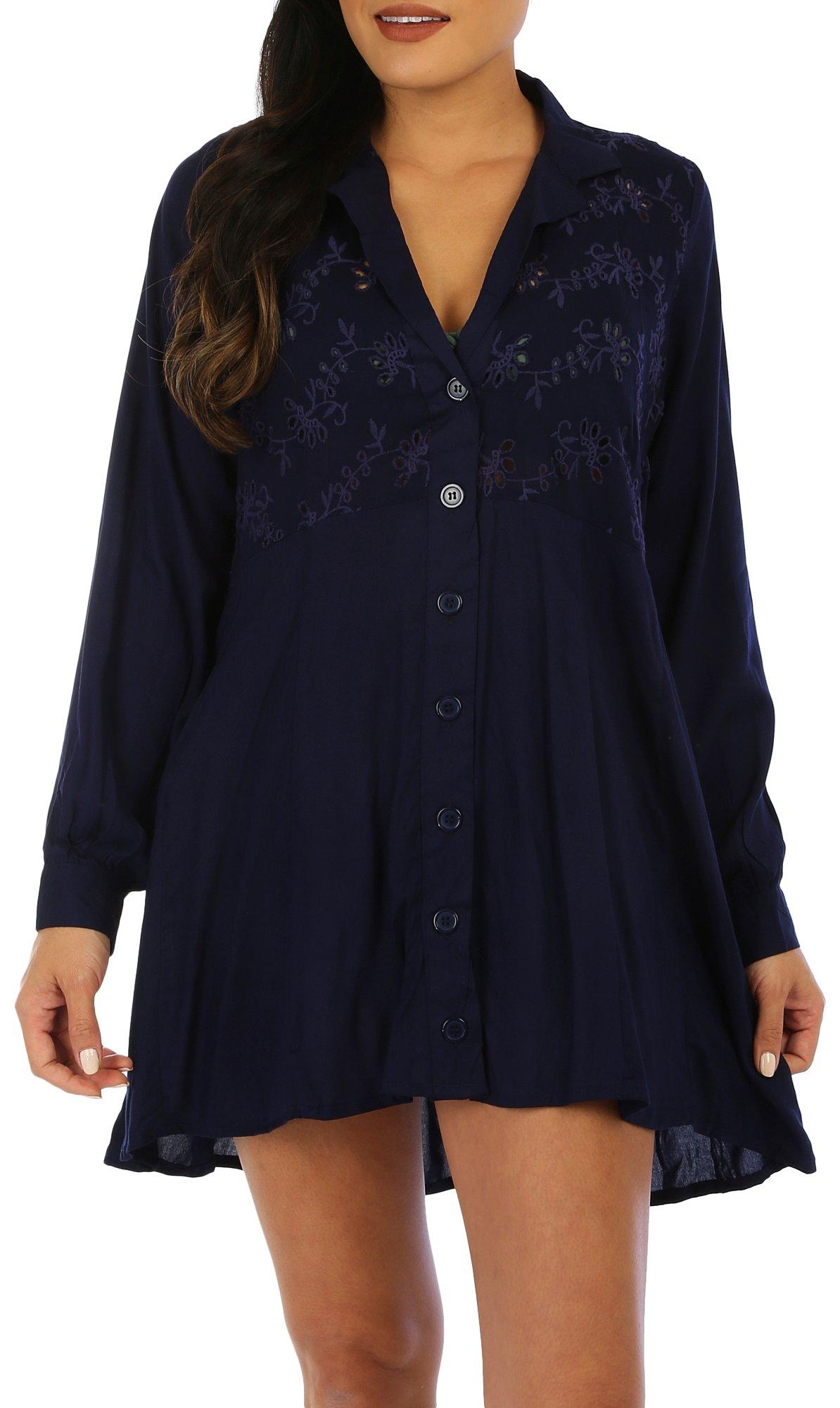 Raviya Womens Solid Eyelet Button Down Coverup