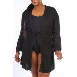 Womens Solid Front Tie Crochet Coverup