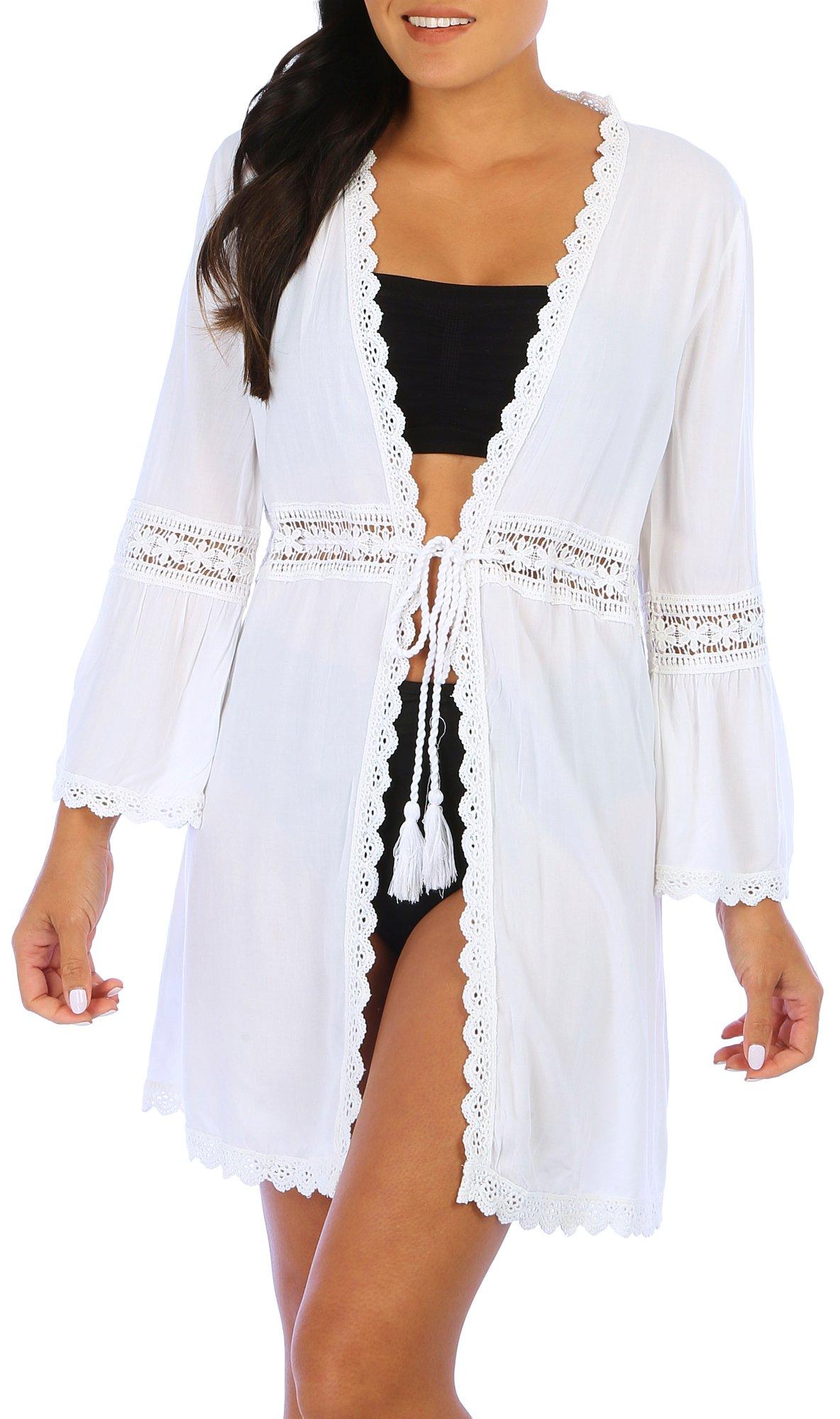 Pacific Beach Womens Tied Lace Long Sleeve Coverup