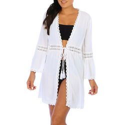 Pacific Beach Womens Tied Lace Long Sleeve Coverup