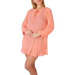 Womens Solid Tie Front Ruffle Hem Coverup