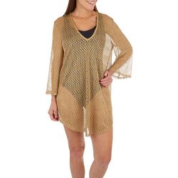 Womens Solid Gold V-Neck Bell Sleeve Tunic