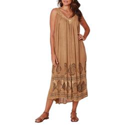Womens Mosaic Embroidered Sleeveless Coverup