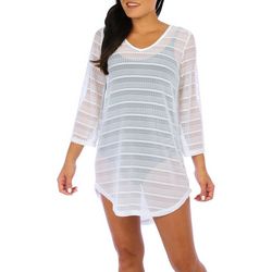 In Gear Womens V-Neck Woven Mesh Tunic Coverup