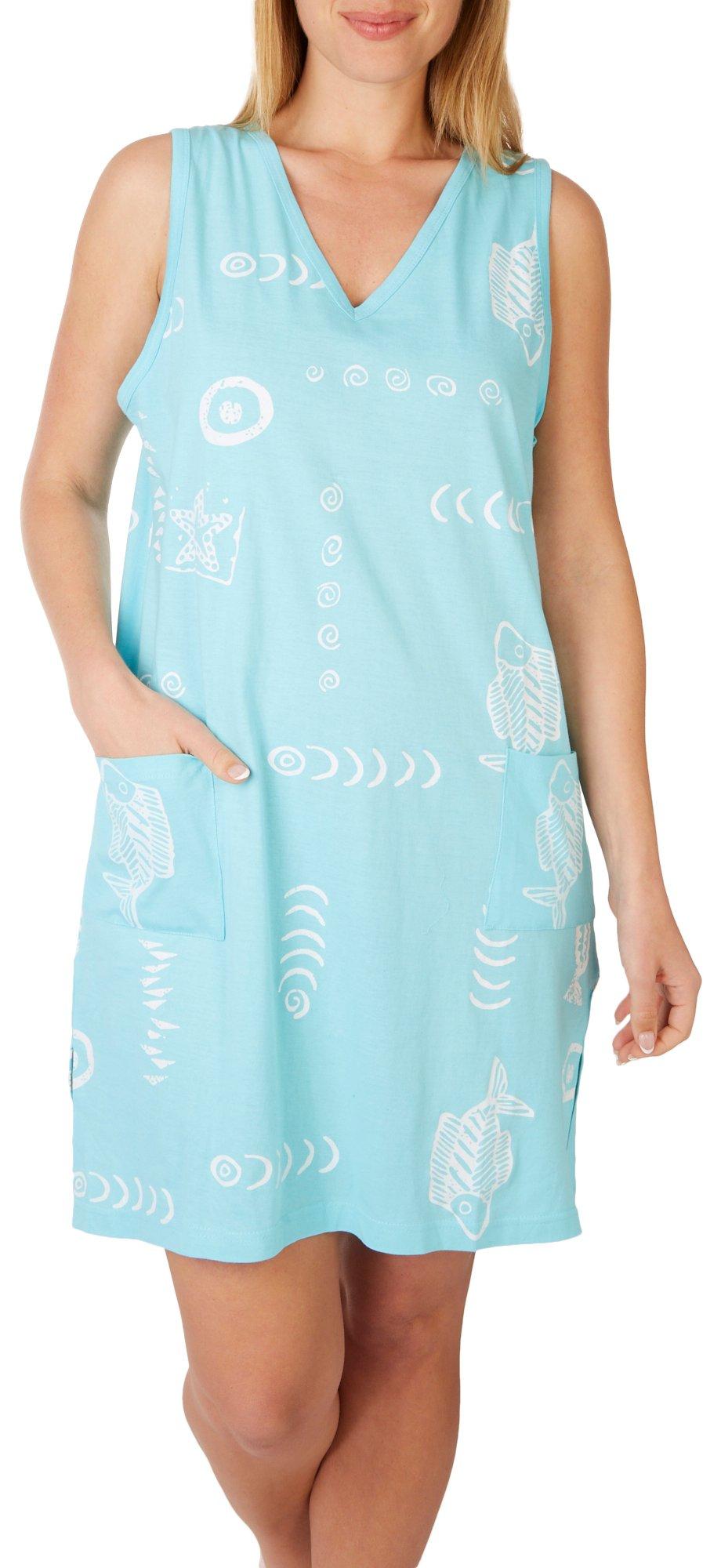 In Gear Womens Fish Print Sleeveless Pocket Coverup