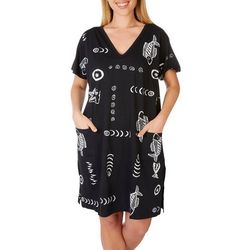 In Gear Womens Fish Print Short Sleeve Pocket Coverup