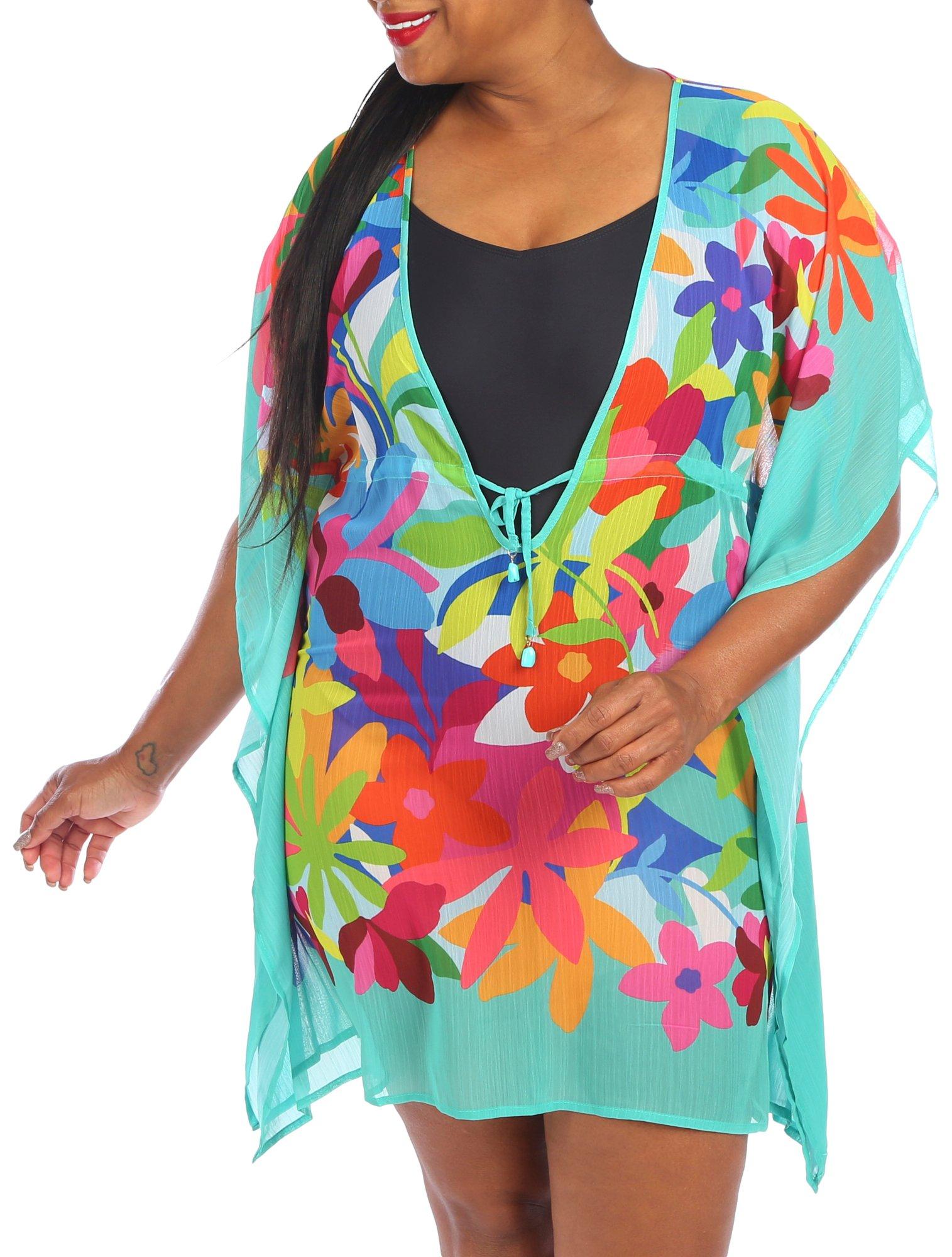 Womens Floral Mesh Short Sleeve Coverup