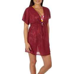 Pacific Beach Womens Waves Plunge Short Sleeve Coverup