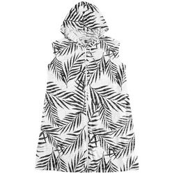Pacific Beach Womens Palm Frond Full Zip Hooded Cover Up