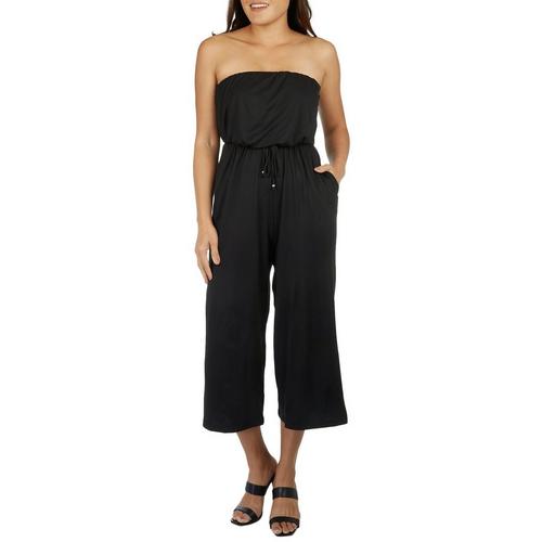 Pacific Beach Womens Solid Tie Waist Tube Jumpsuit