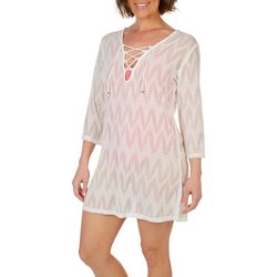 Pacific Beach Womens Tie Front  Mesh Long Sleeve Coverup