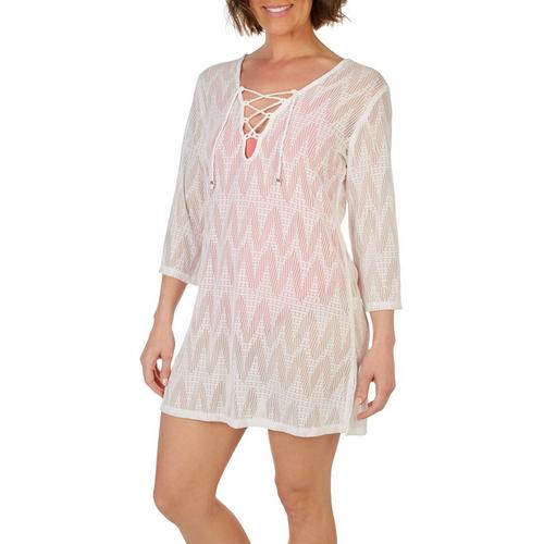 Pacific Beach Womens Tie Front Mesh Long Sleeve