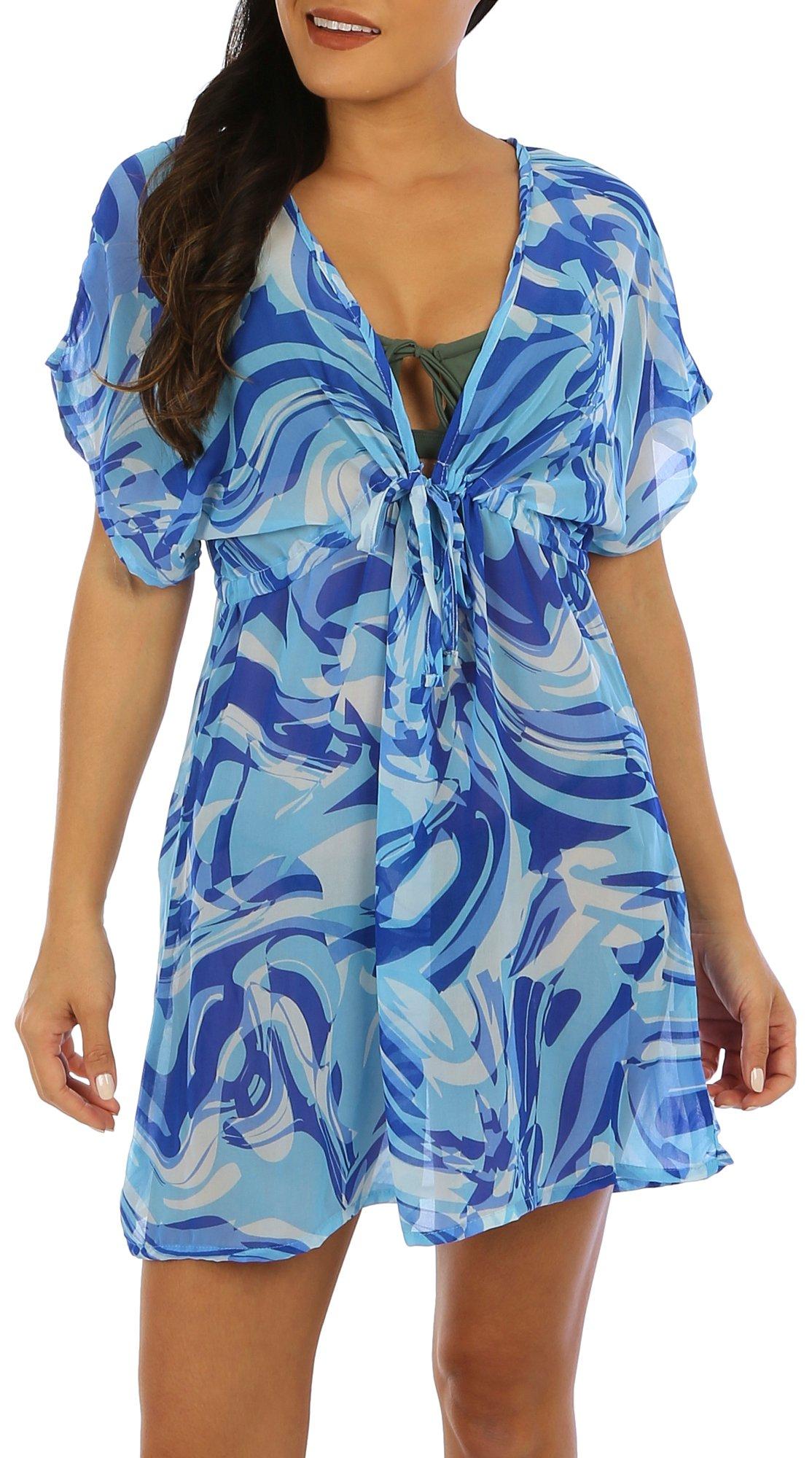 Womens Abstract Mesh Short Sleeve Coverup