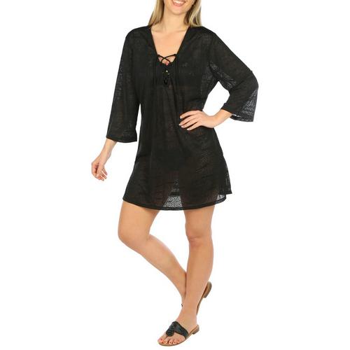 Pacific Beach Womens Solid Sheer Lattice Coverup