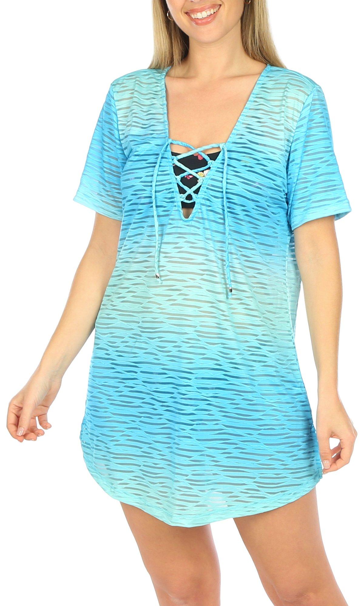 Pacific Beach Womens Ombre Lace Up Coverup