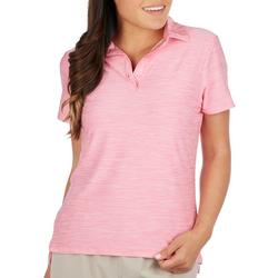 Womens Heathered Short Sleeve Button Polo Top