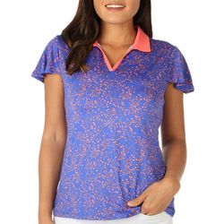 COURT HALEY Womens Print Branches V Neck Short Sleeve Polo