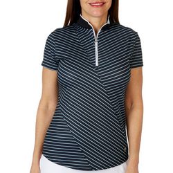 Womens Skyline Striped Quarter Zip Short Sleeve Polo