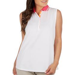 Bette & Court Womens Solid Golf Button Sleeveless Polo