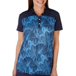 Court Haley Womens Palm Frond Short Sleeve Polo Shirt