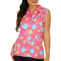 COURT HALEY Womens Simple Flower Sleeveless Golf Polo Shirt